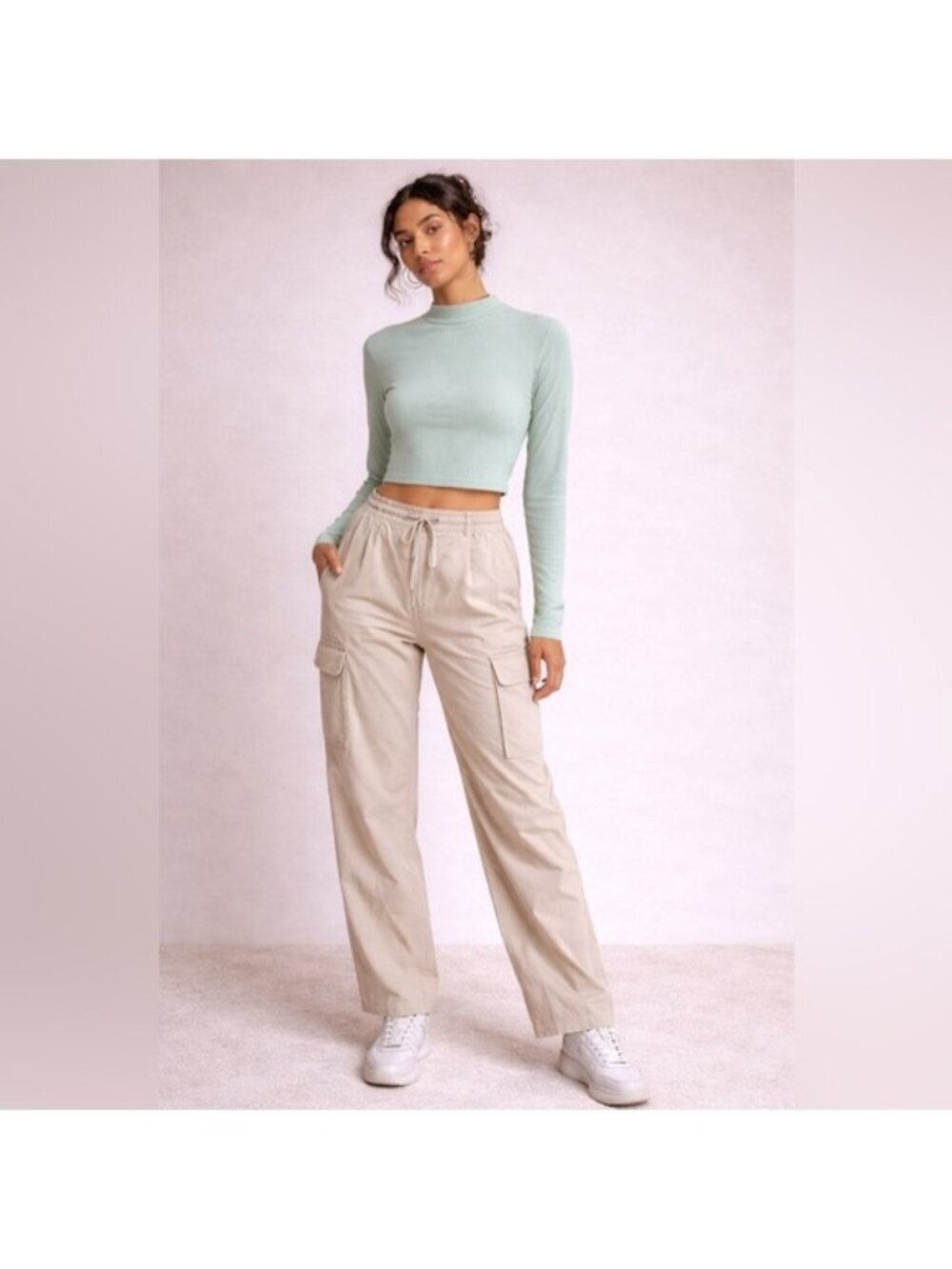 Streetwear Society Ribbed Mock Neck Cropped Top XL Mint